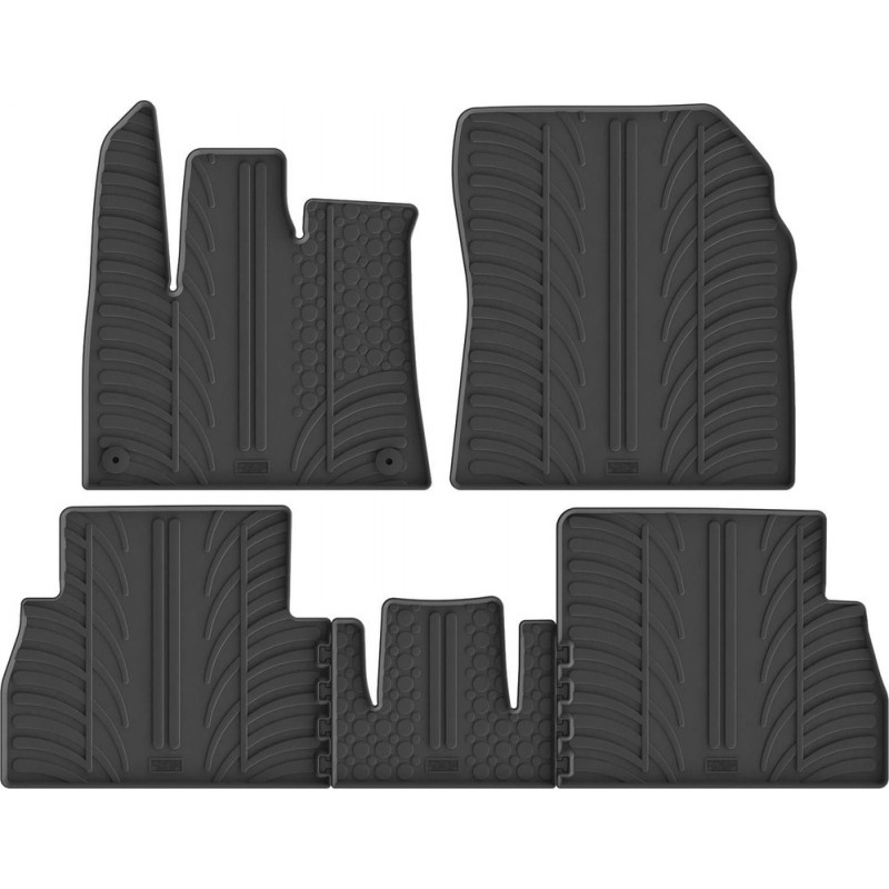 Гумові килимки в салон для Citroen Berlingo (mkIII); Peugeot Rifter (mkI); Opel Combo (mkV)(E); Toyota ProAce City (mkI) 2018→ (пассажир с регулировками)(круглые клипсы)(1-2 ряд) комплект з 5 штук (Gledring)