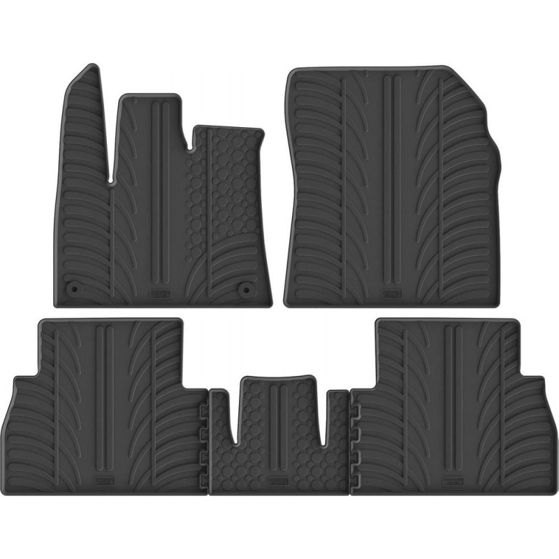 Гумові килимки в салон для Citroen Berlingo (mkIII); Peugeot Rifter (mkI); Opel Combo (mkV)(E); Toyota ProAce City (mkI) 2018→ (пассажир без регулировок)(круглые клипсы)(1-2 ряд) комплект з 5 штук (Gledring)