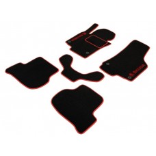 Текстильні (ворсові) коврики для Skoda Octavia II (A5) (2004-2013) чорного кольору з червоним окантуванням (Standart)